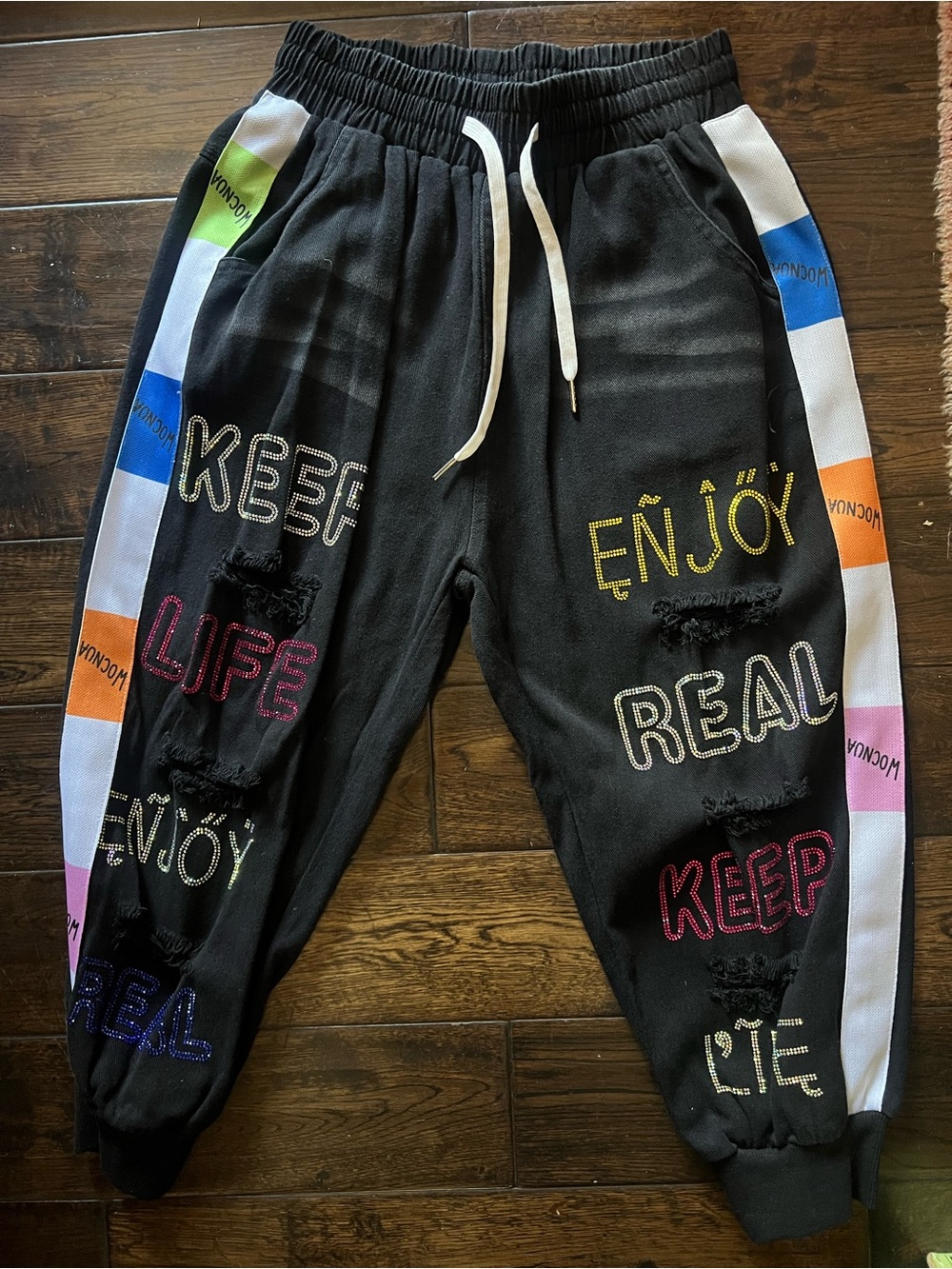 Lucky Sisters Brand Black Joggers with Multicolor Side Stripes